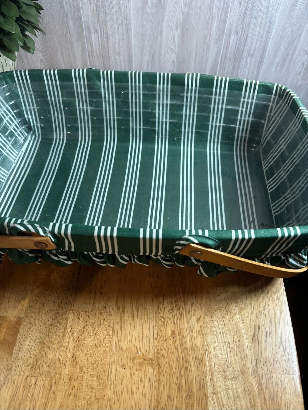 Vintage 1978 Longaberger Handwoven Basket with Original Green Striped Liner
